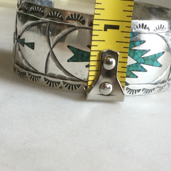 Vintage Southwestern Silver &Turquoise Native American Cuff Bracelet - Picture 6 of 7